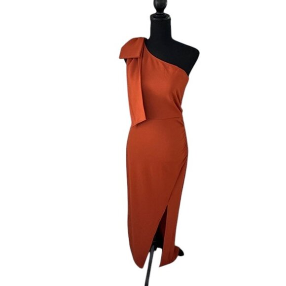 NWT PRETTY GARDEN Burnt Orange Long One Shoulder Formal Dress Small - Picture 2 of 16